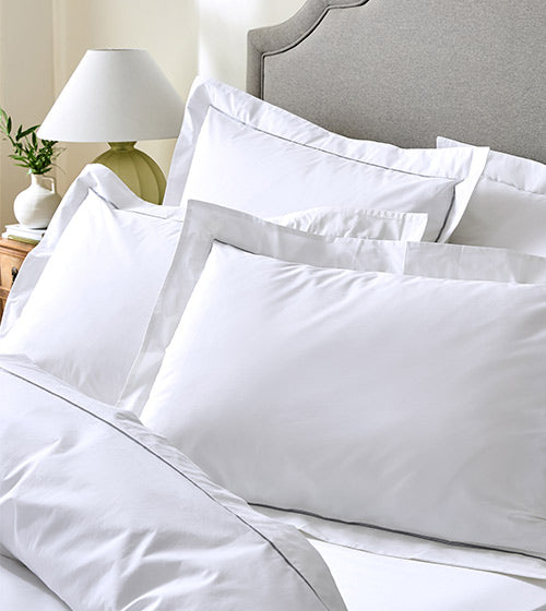White Edged Bedding With Grey Embroidery | Fairtrade & Organic Cotton | Dip & Doze