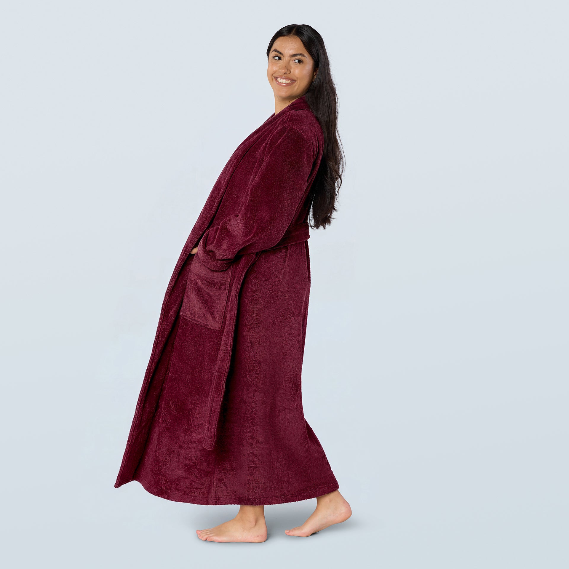 Berry Red Long Towelling Robe