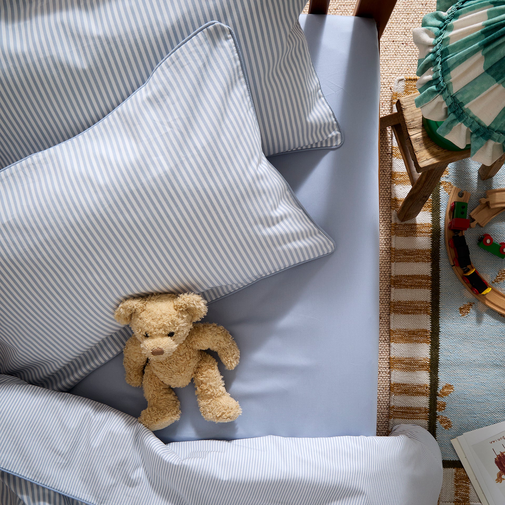 Sky Blue Striped Toddler Pillowcase Pair