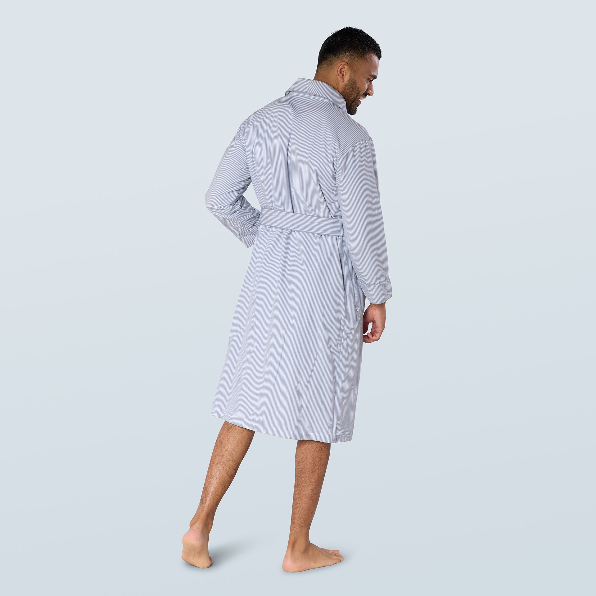 Sky Blue Striped Lightweight Long Towelling Robe