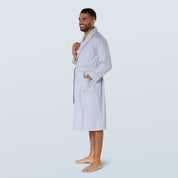 Sky Blue Striped Lightweight Long Towelling Robe