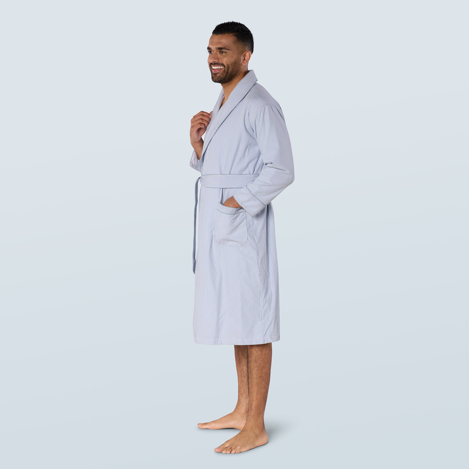 Sky Blue Striped Lightweight Long Towelling Robe