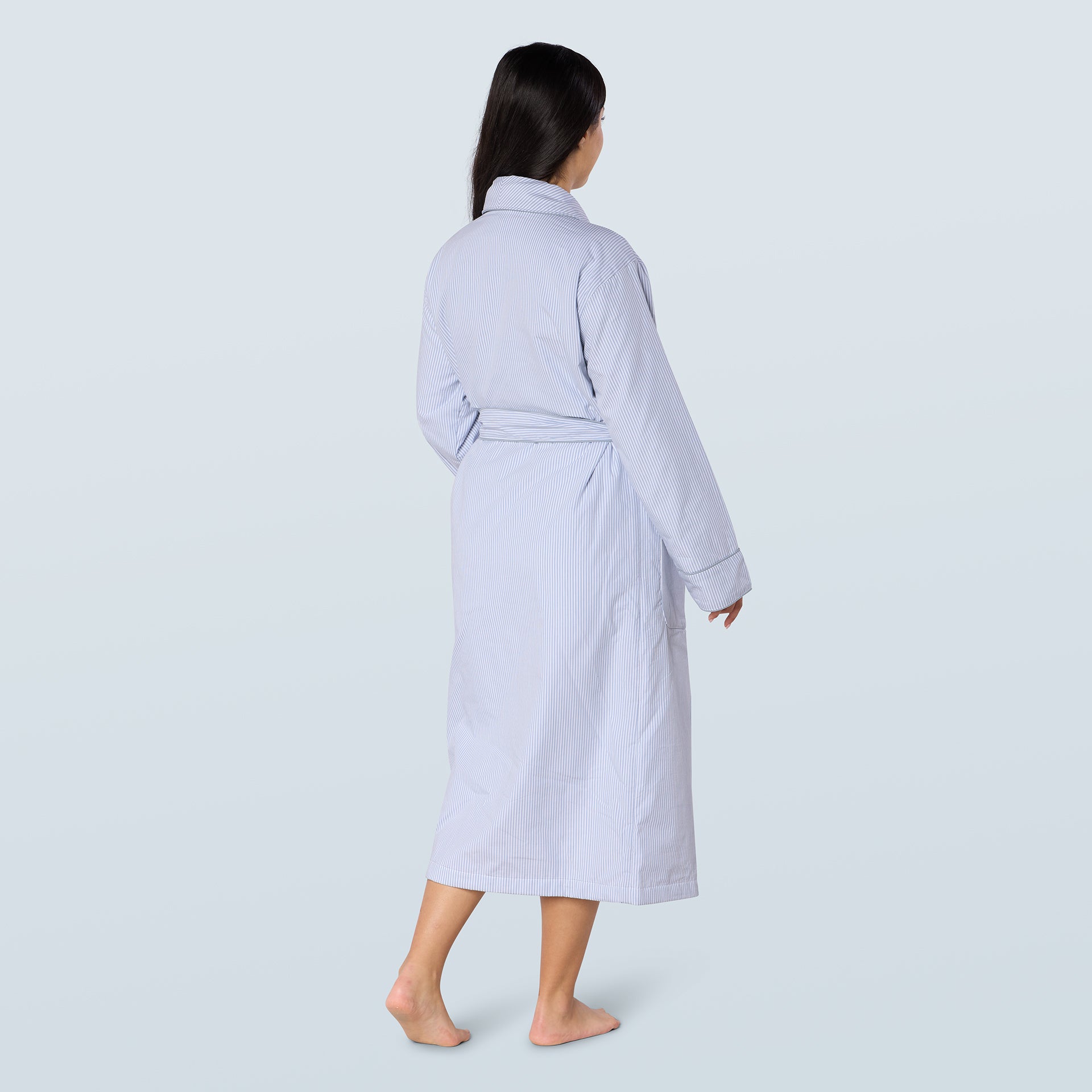 Sky Blue Striped Lightweight Long Towelling Robe