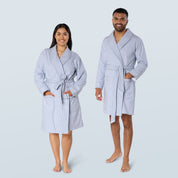Sky Blue Striped Lightweight Short Towelling Robe