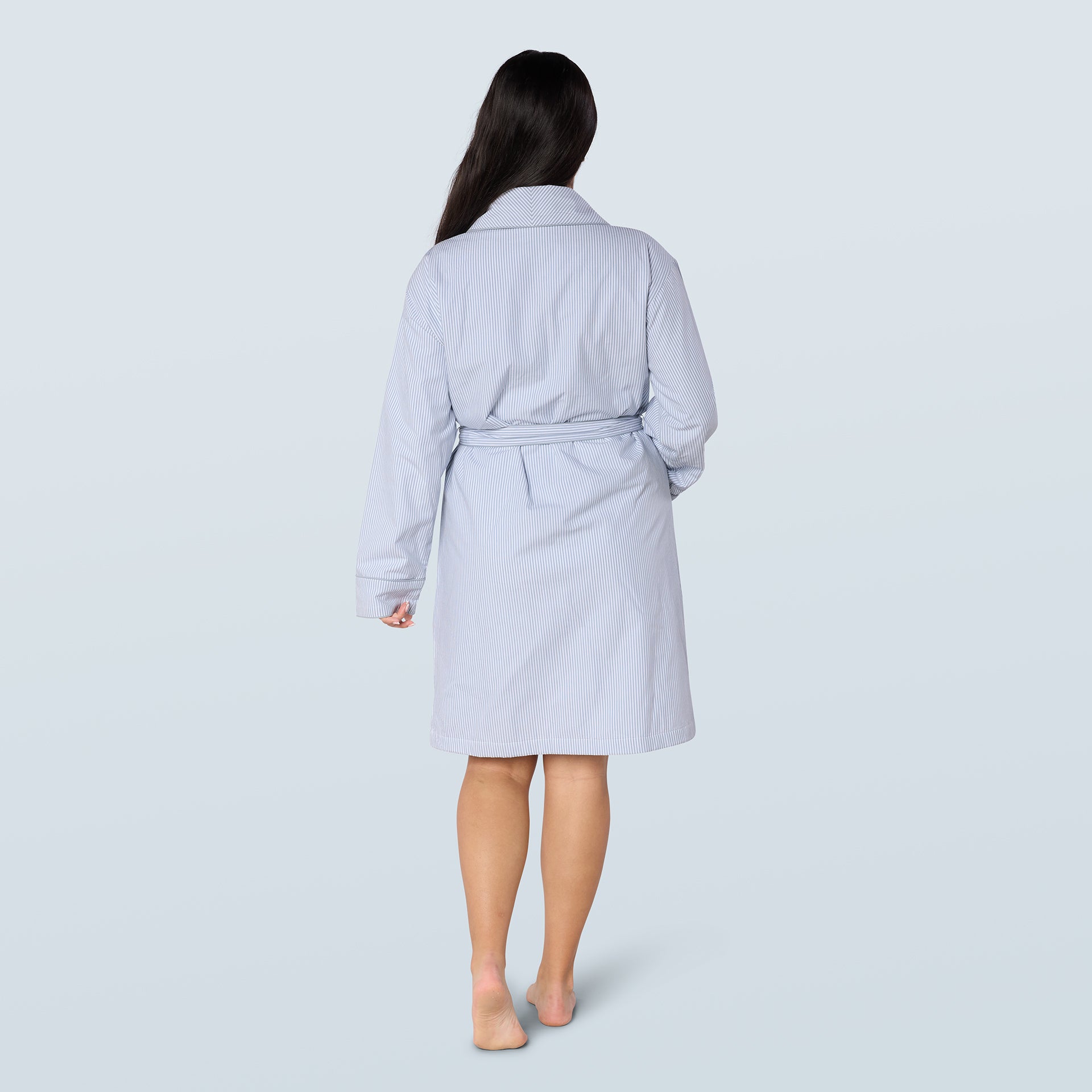 Sky Blue Striped Lightweight Short Towelling Robe