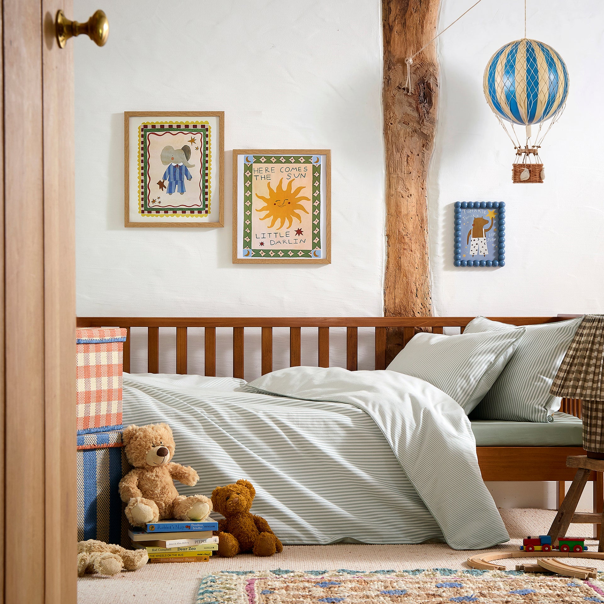 Sage Green Striped Toddler Cot Bed Set