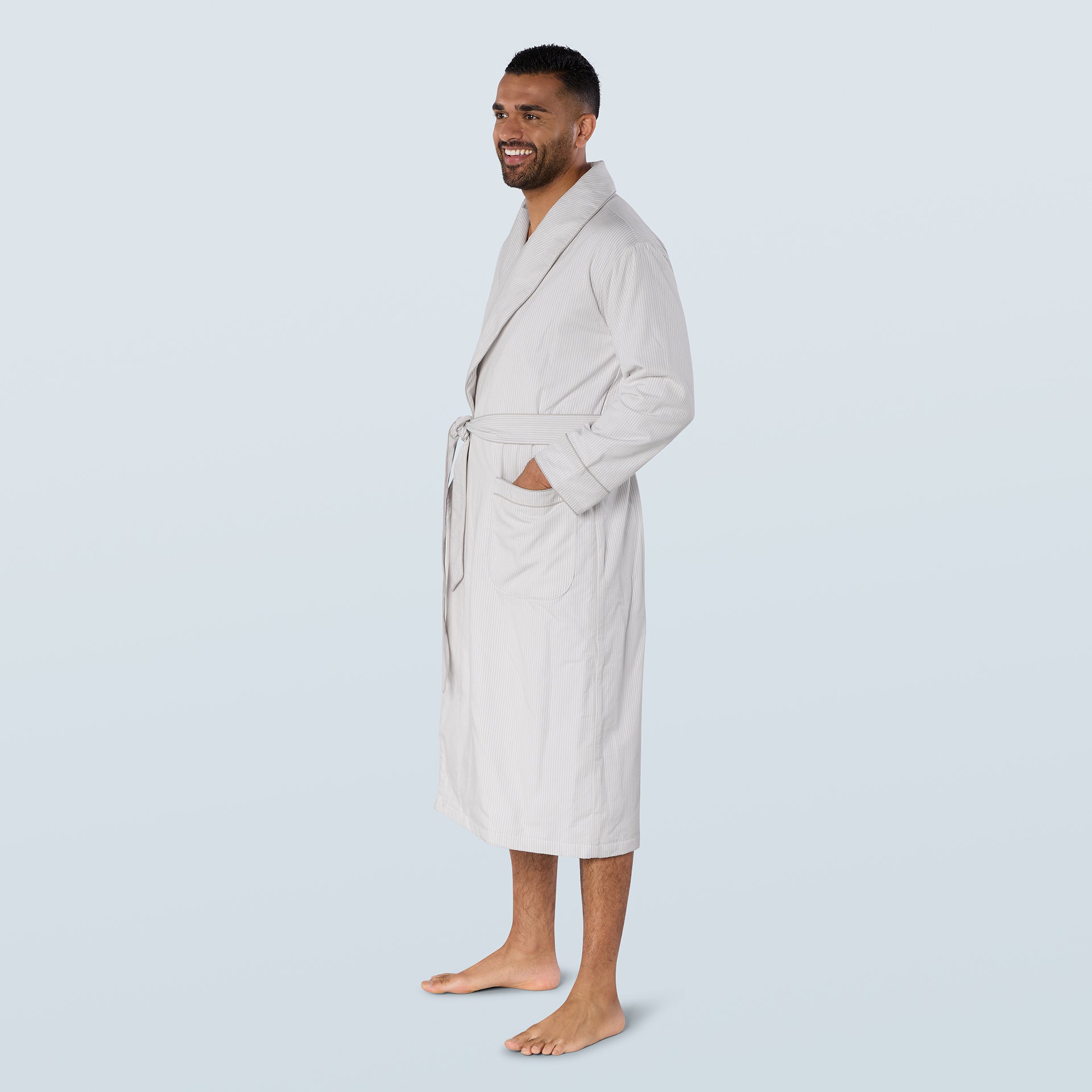 Grey Striped Lightweight Long Towelling Robe
