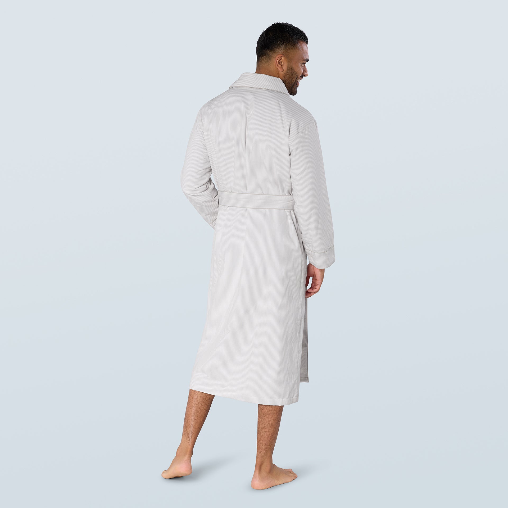 Grey Striped Lightweight Long Towelling Robe