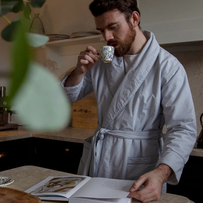 Fairtrade & 100% Organic Cotton Unisex Towelling Dressing Gowns In Sky Blue Striped | Dip & Doze