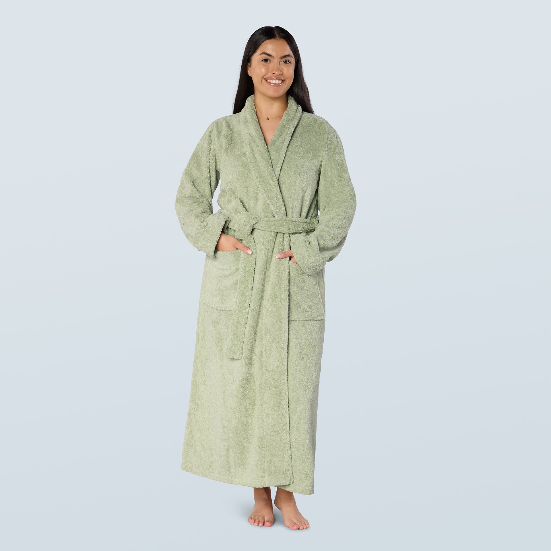 Sage Green Long Towelling Robe