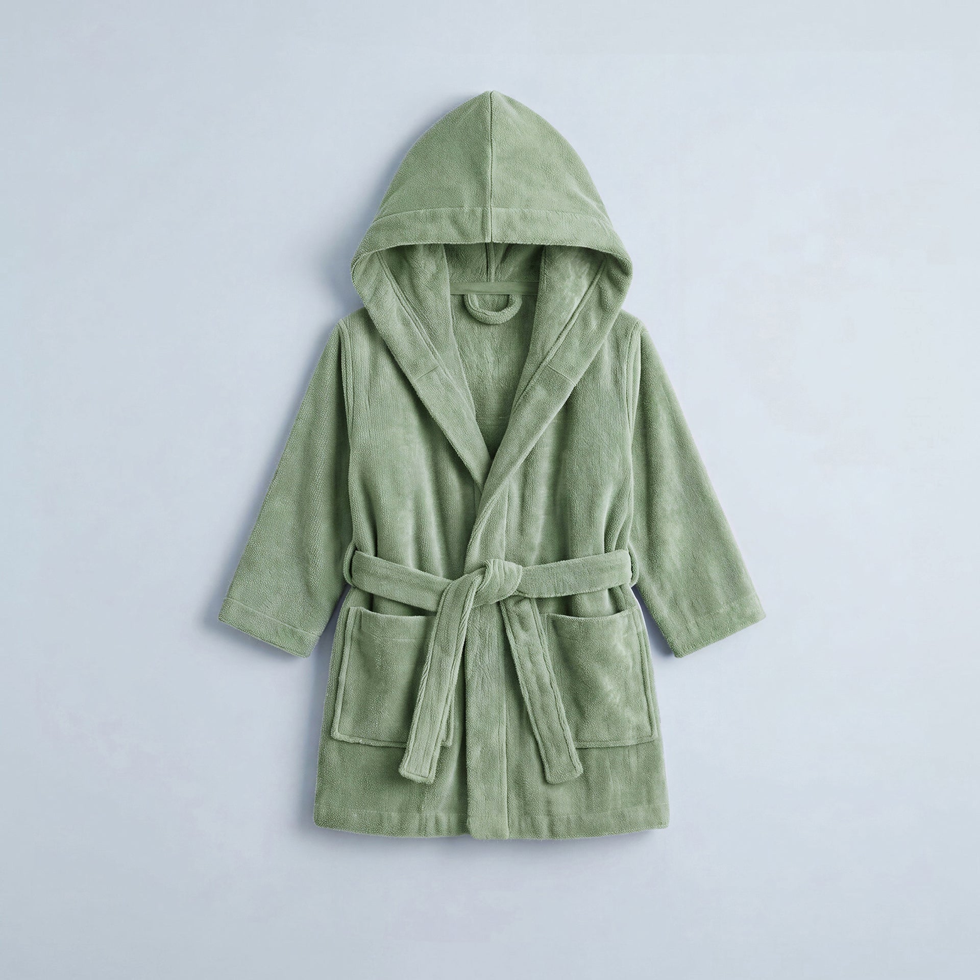 Sage Green Hooded Kids Towelling Robe