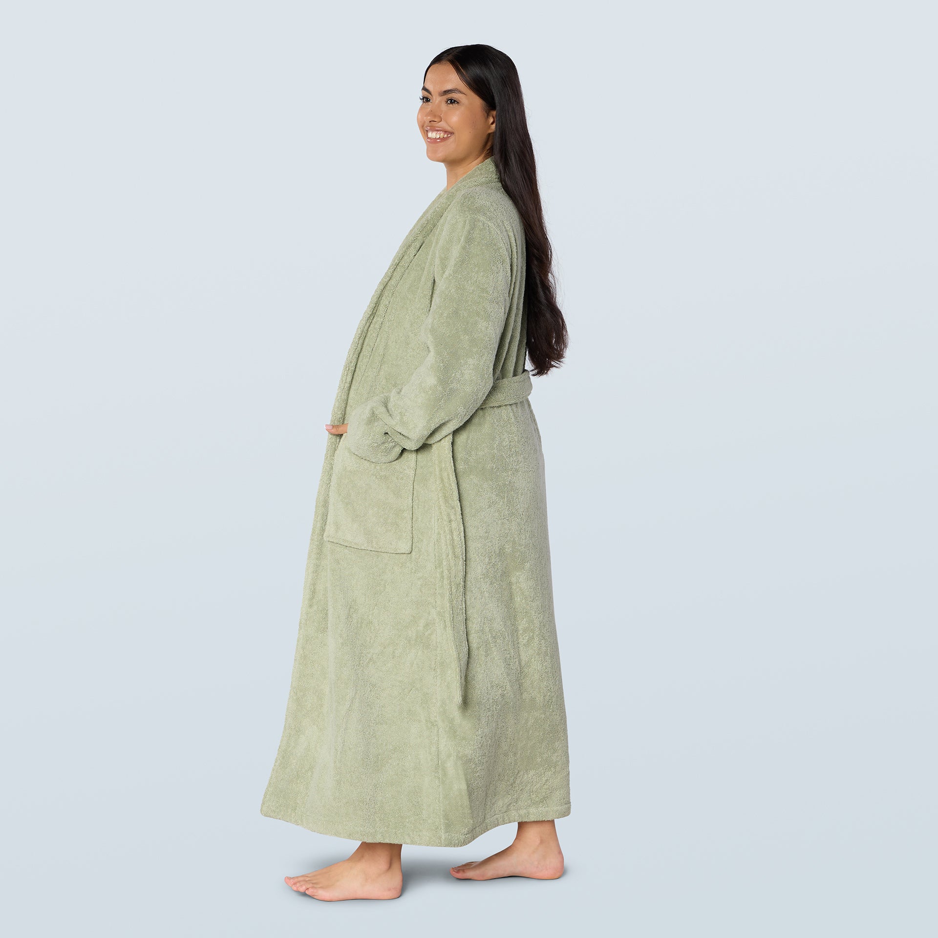 Sage Green Long Towelling Robe
