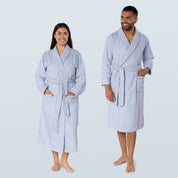 Sky Blue Striped Lightweight Long Towelling Robe