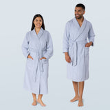 Sky Blue Striped Lightweight Long Towelling Robe