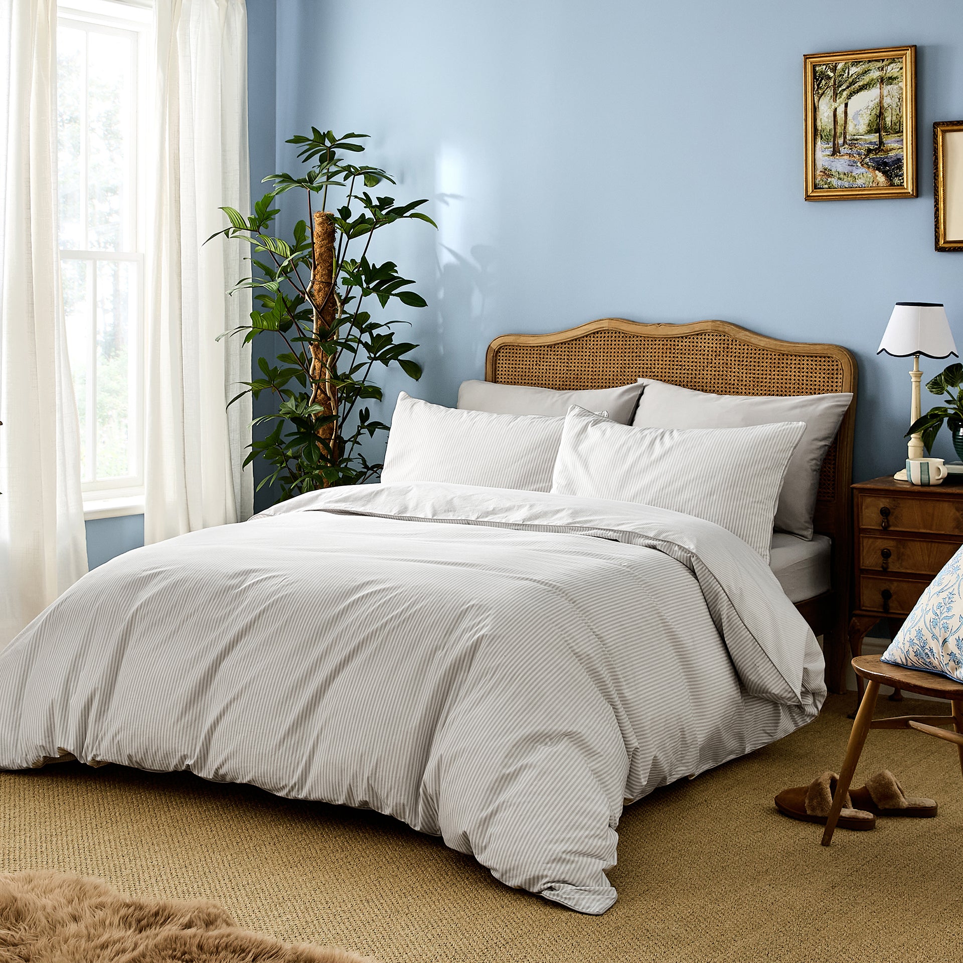Dove Grey Striped Pillowcase Pair