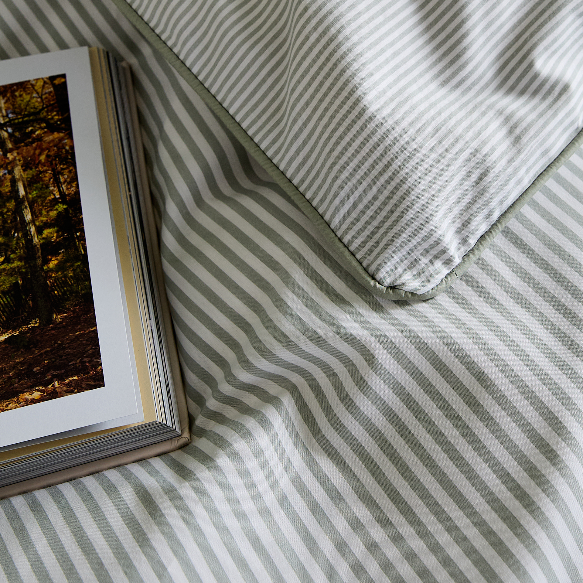 Sage Green Striped Bedding Set