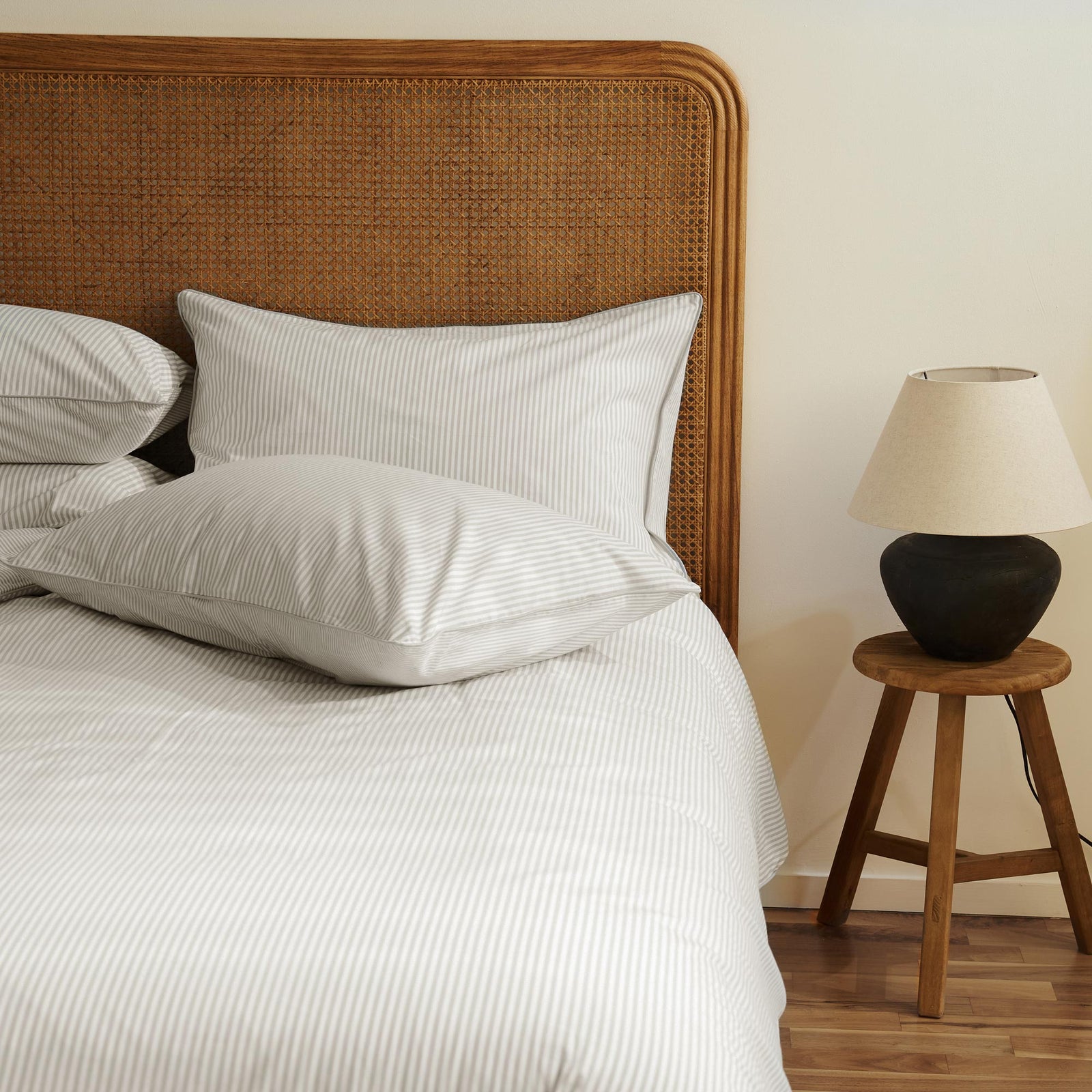 Grey Striped Pillowcase Pair Dip Doze